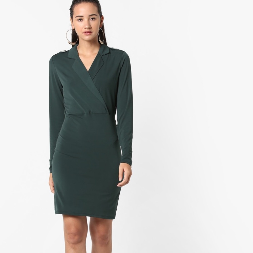 Vero Moda Sheath Dress with Notched Lapels (Dark Green) - Picture 1 of 15